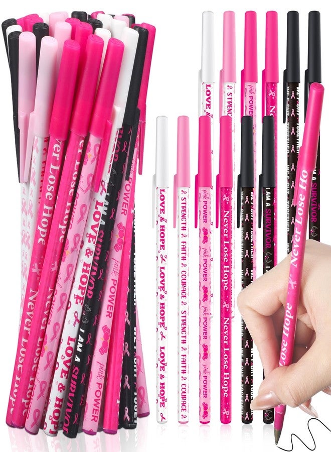 Faccito 120 Pieces Breast Cancer Awareness Pens Bulk Pink Ribbon Ballpoint Pens Breast Cancer Favors Gifts Black Ink Gel Pens for Women Girls Charity Recognition Public Event School Office Supplies - Image 1